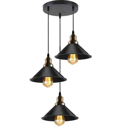 Black 3 Way Pendant Light Fixture Cone Shade Hanging Pendant Ceiling Lights~1492