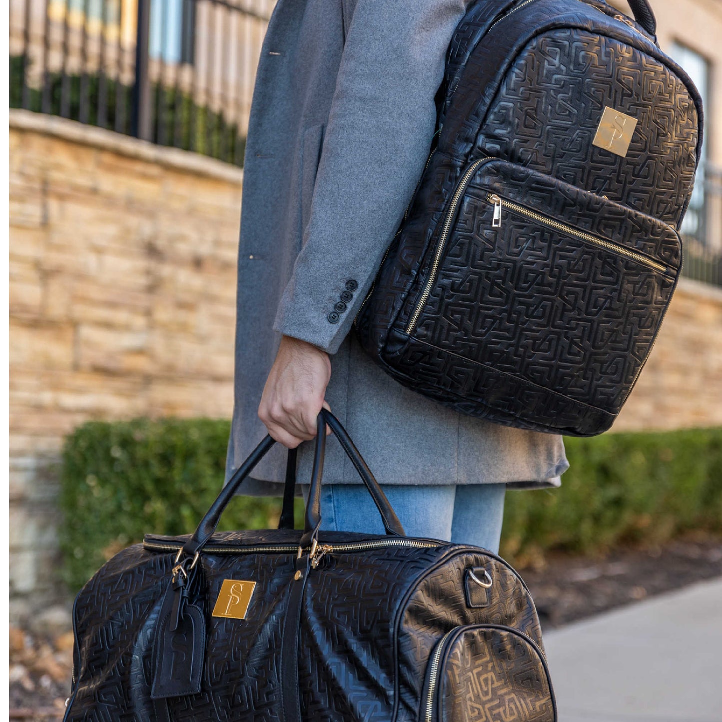 Black Monogram Leather Commuter Bag