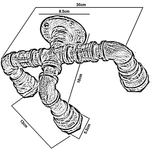 Black Water Pipe 3 Head Vintage Metal Wall Light~2891