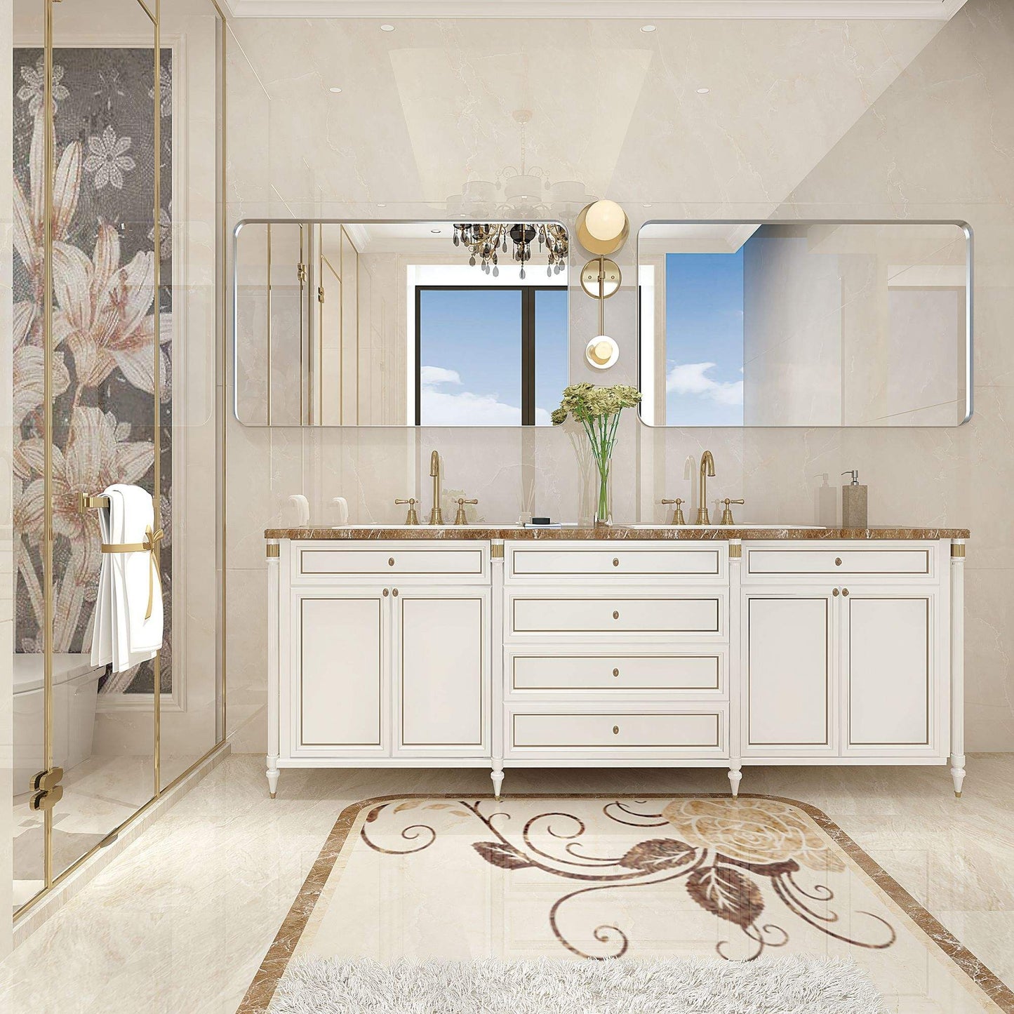 30x20inch Glossy Brushed Silver Rectangle Bathroom Mirror