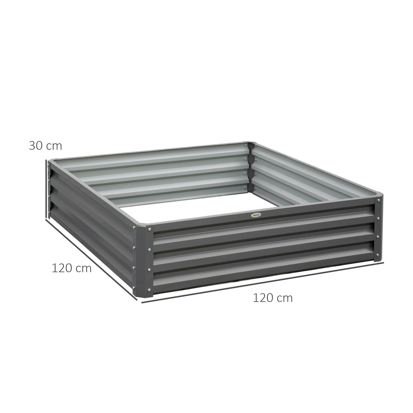 432L Square Raised Garden Bed Box Steel Frame for Vegetables, Flowers and Herbs, 120 x 120 x 30cm, Light Grey