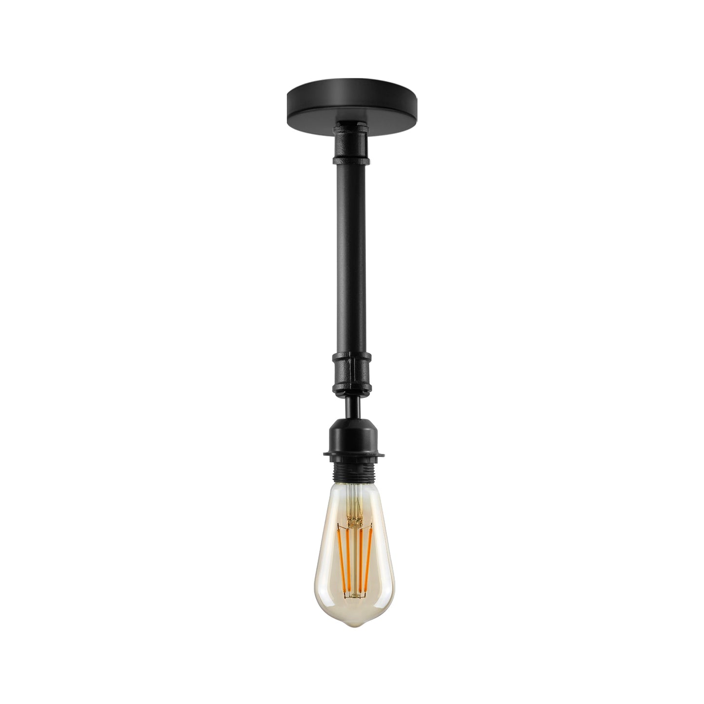 Industrial Ceiling E27 Holder Black Light Fitting Semi Flush Pipe Vintage Lighting ~5462