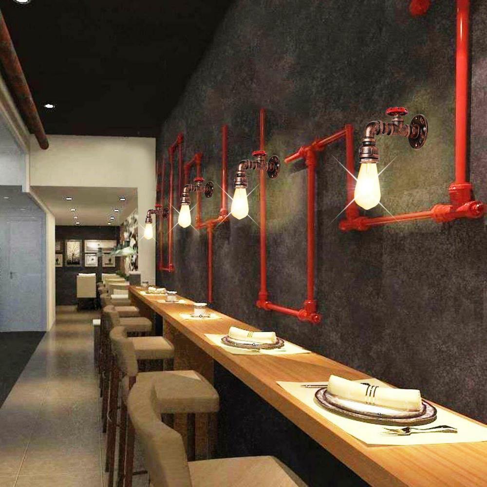 Rustic Red Wall Lights Industrial Metal Water Pipe Wall Lamp~2885