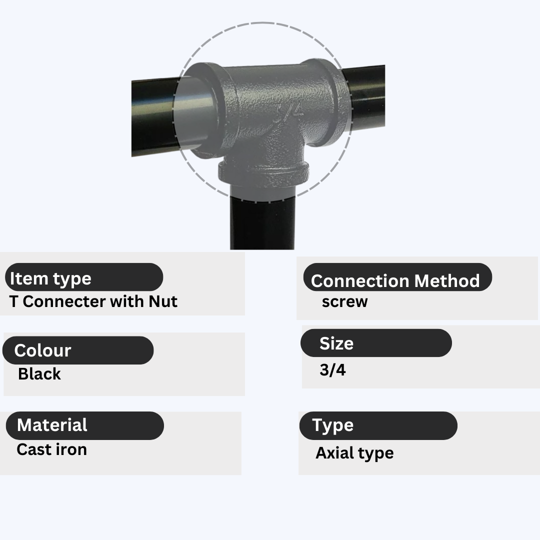 3/4 BSP MALLEABLE iron pipe BLACK Painted T Connecter with Nut pipe fitting~4528
