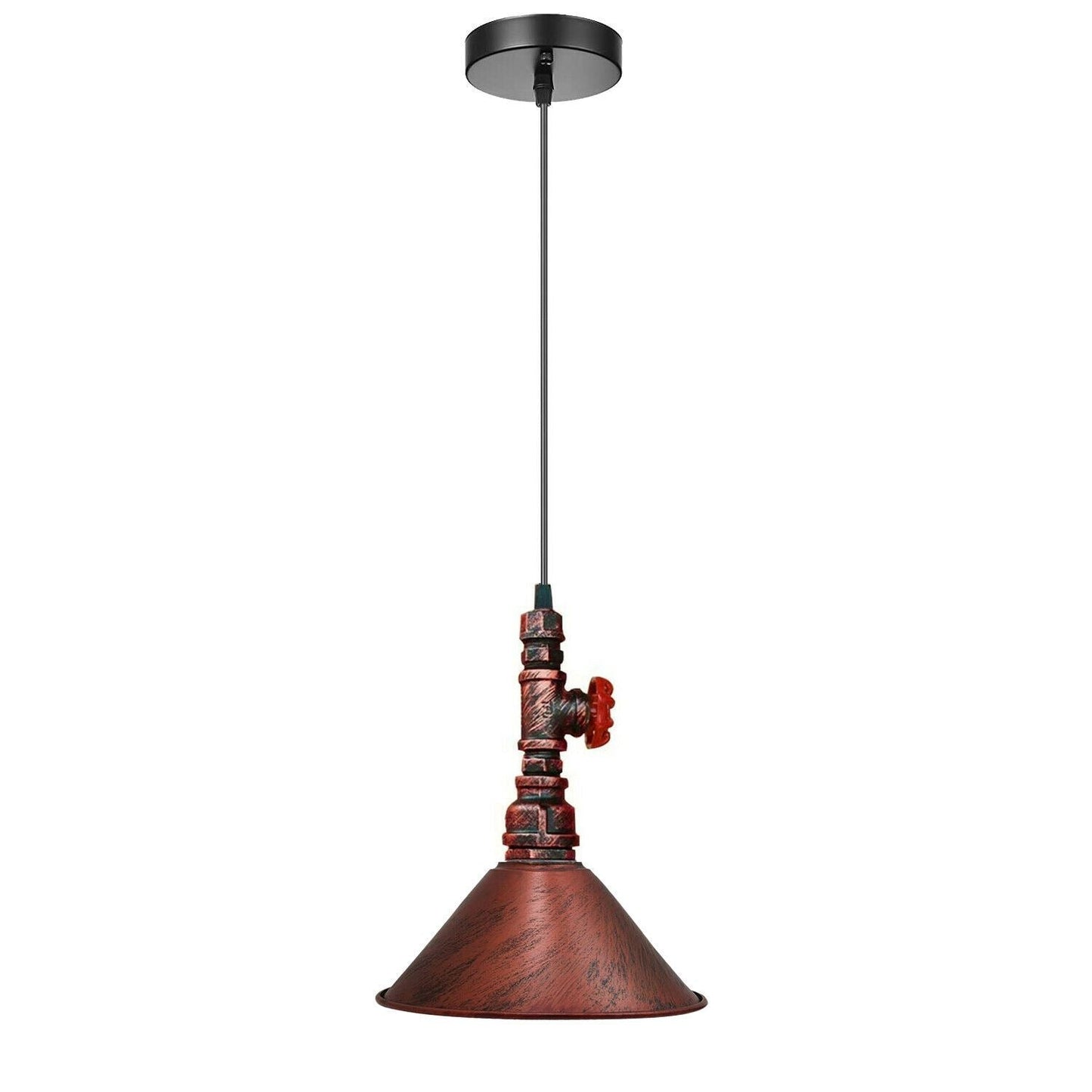 Industrial Vintage Ceiling Pendant Lights Metal Pipe Brushed Colour Lampshades~1310