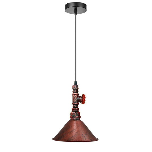 Industrial Vintage Ceiling Pendant Lights Metal Pipe Brushed Colour Lampshades~1310