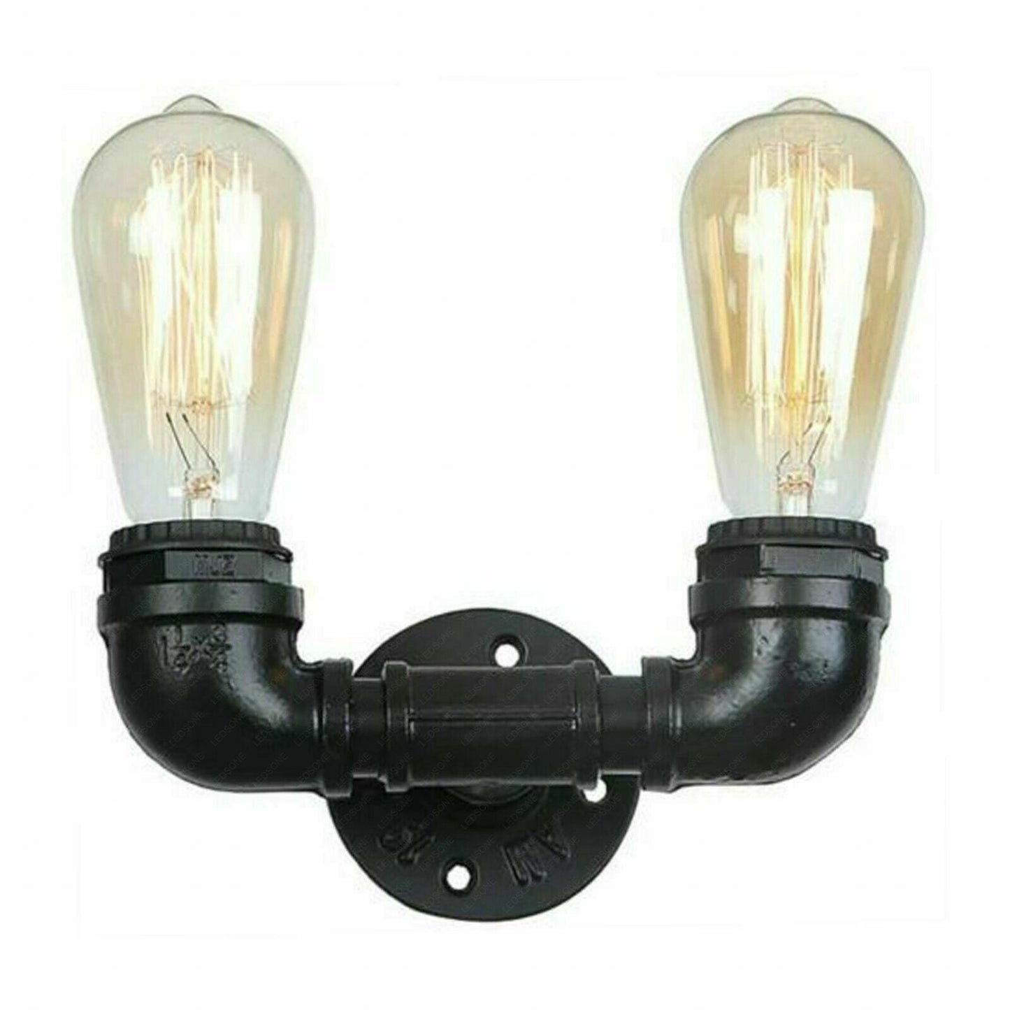 Vintage Black Metal Water Pipe Double Head Wall Light~2065
