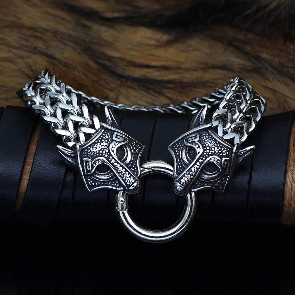 Vikings Wolf Charm Stainless Steel Bracelet