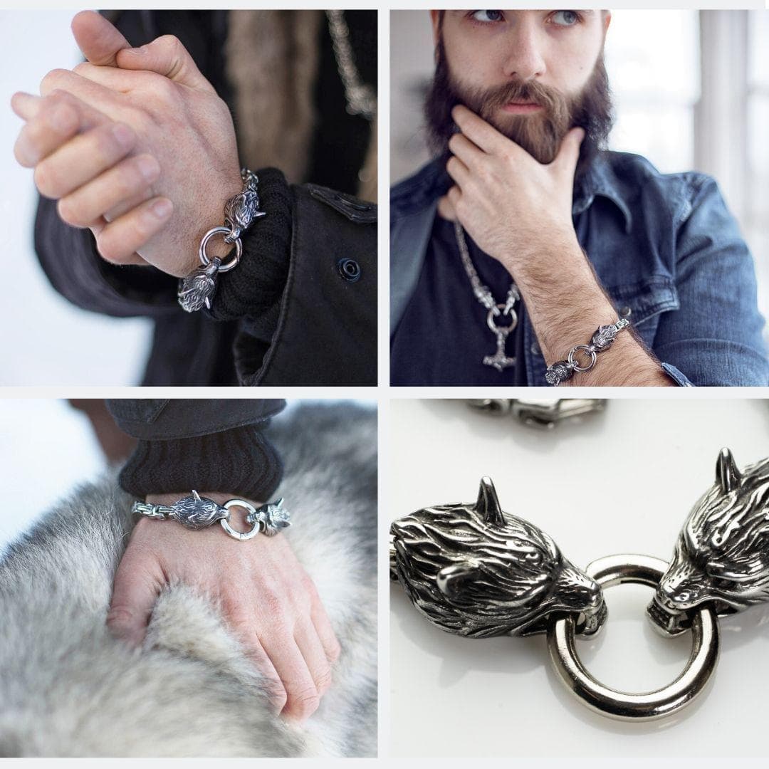 Vikings Wolf Head King's Chain Stainless Steel Bracelet