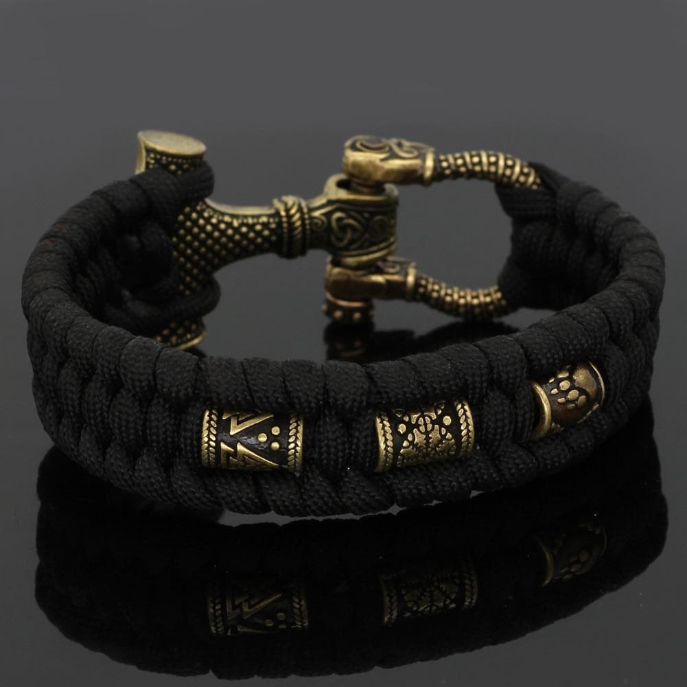 Vikings Mjolnir Stainless Steel Black Paracord Bracelet