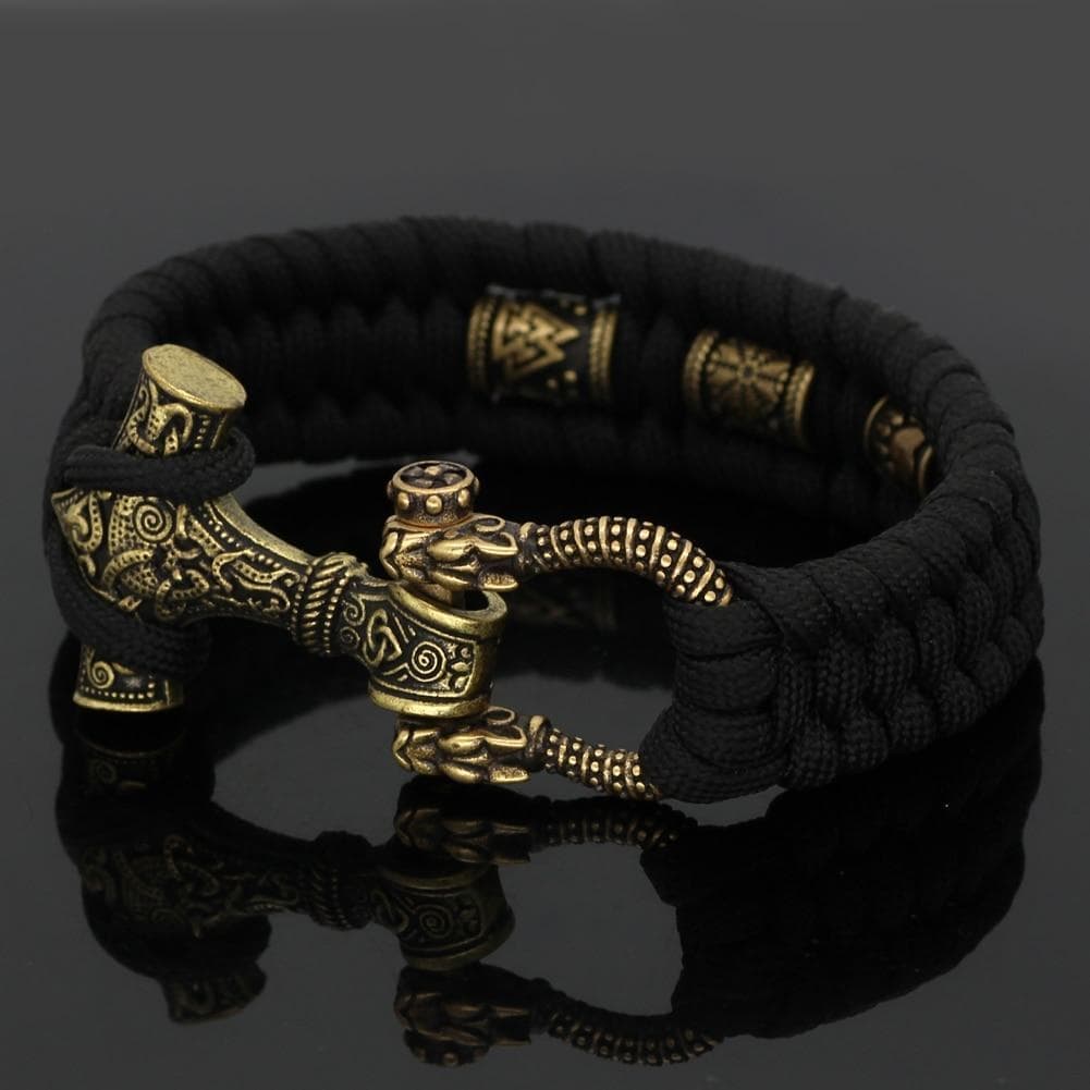 Vikings Mjolnir Stainless Steel Black Paracord Bracelet
