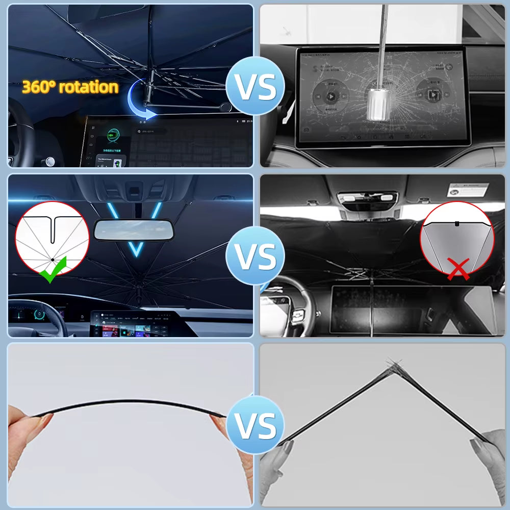 SunShield 360 – Rotatable Umbrella-Style Car Windshield Sunshade with UV & Heat Protection