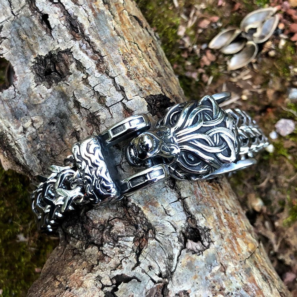 Vikings Wolf Head Stainless Steel Punk Link Bracelet