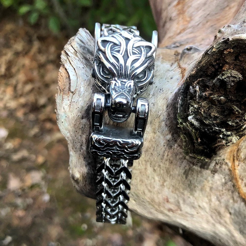 Vikings Wolf Head Stainless Steel Punk Link Bracelet