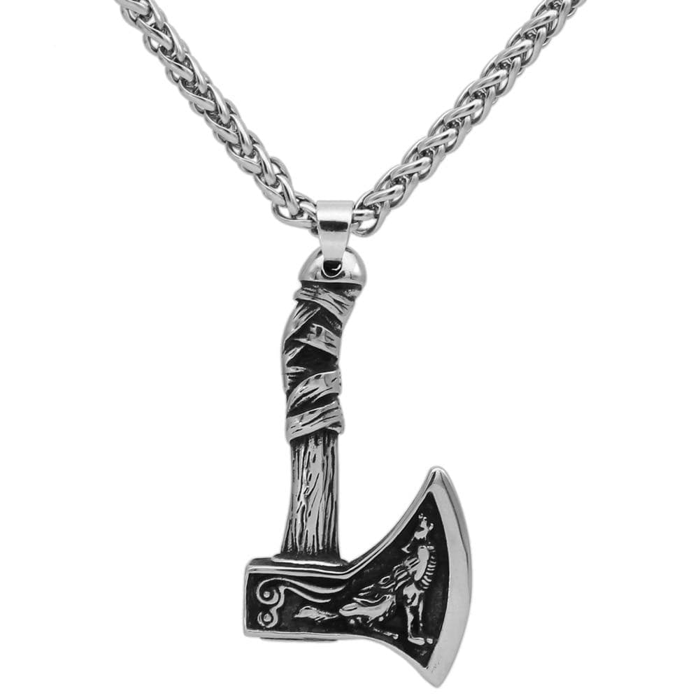 Vikings Axe Wolf Stainless Steel Necklace