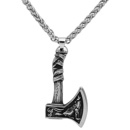 Vikings Axe Wolf Stainless Steel Necklace