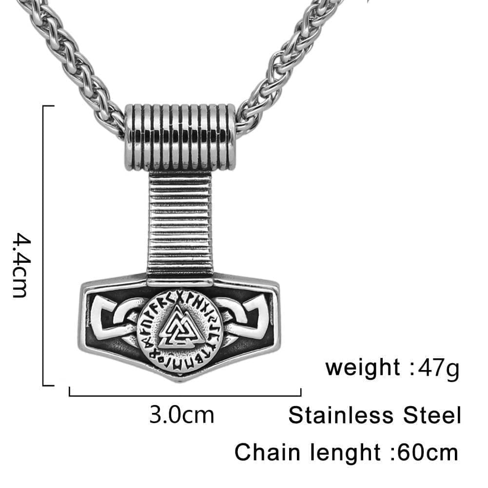 Vikings Hammer Valknut Stainless Steel Necklace