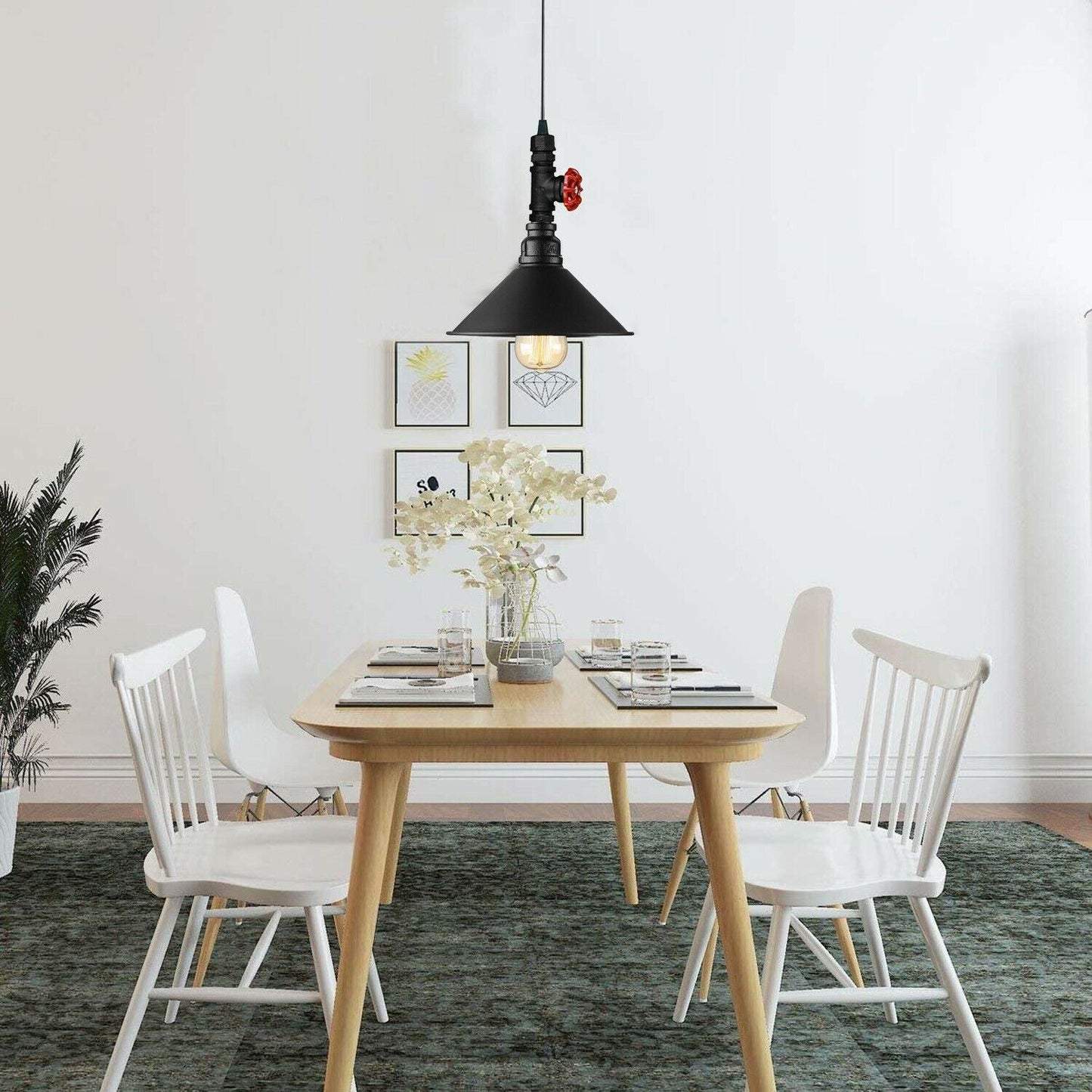 Industrial Vintage Ceiling Pendant Lights Metal Pipe Brushed Colour Lampshades~1310