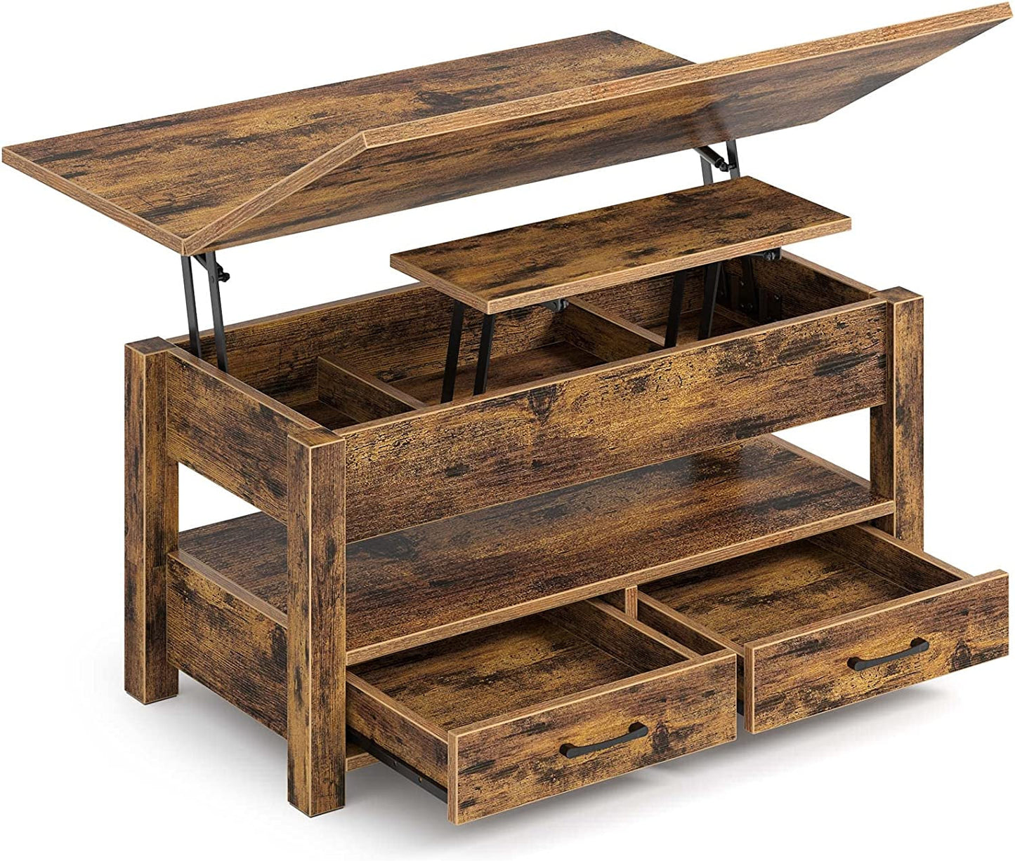 Rustic Brown Lift Top Coffee Table With Hidden Storage