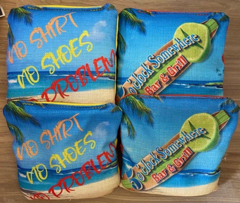 Rustic Beach Paradise Wasted Away, 5 oclock Tiki Themed Cornhole Boards