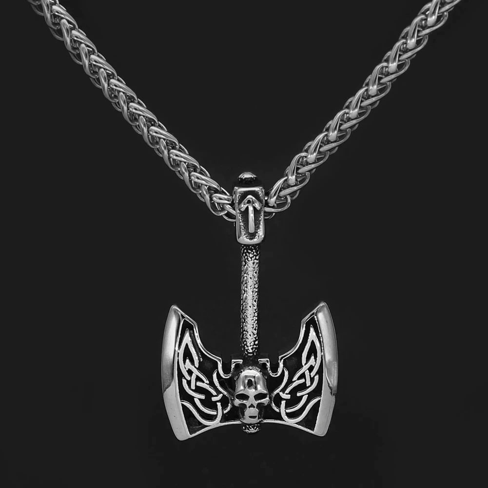 Vikings Axe and Tiwaz Rune Stainless Steel Necklace