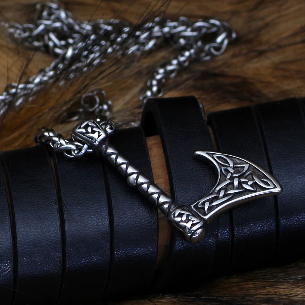 Vikings Axe Celtic Knot Stainless Steel Necklace