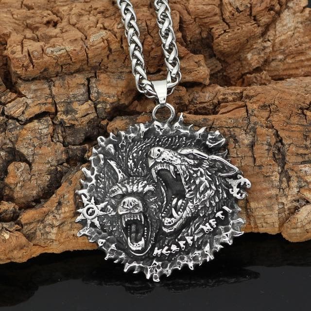Vikings Geri and Freki Stainless Steel Pendant Necklace