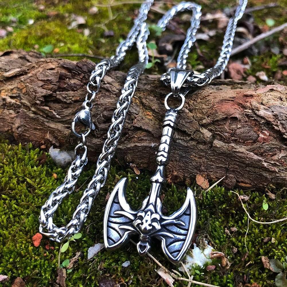 Vikings Axe Skull Stainless Steel Necklace
