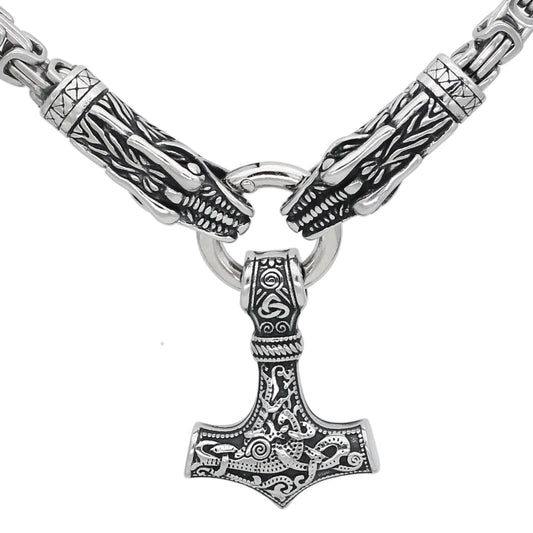 Vikings Fenrir Mjolnir Stainless Steel Necklace