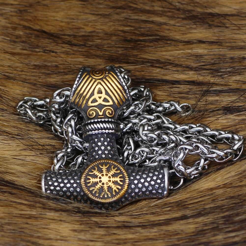 Vikings Mjolnir Helm of Awe Stainless Steel Necklace