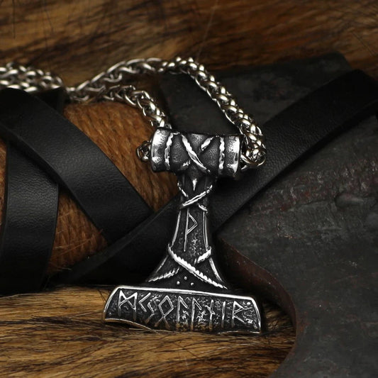 Vikings Thor's Hammer Rune Stainless Steel Necklace