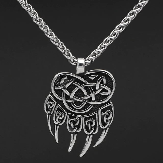 Vikings Wolf Paw Valknut Stainless Steel Necklace