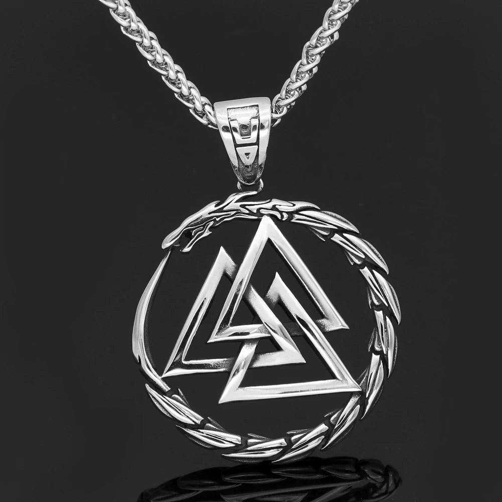 Vikings Dragon Valknut Stainless Steel Necklace