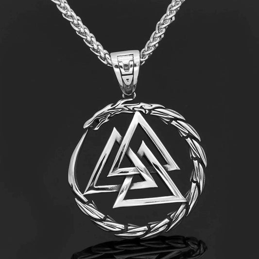 Vikings Dragon Valknut Stainless Steel Necklace