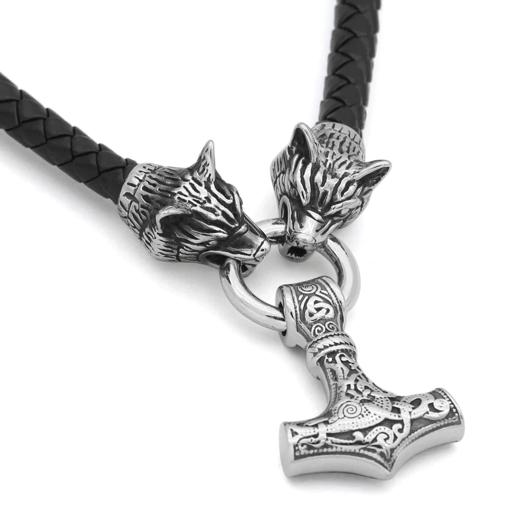 Vikings Mjolnir in Fenrir Stainless Steel  Necklace