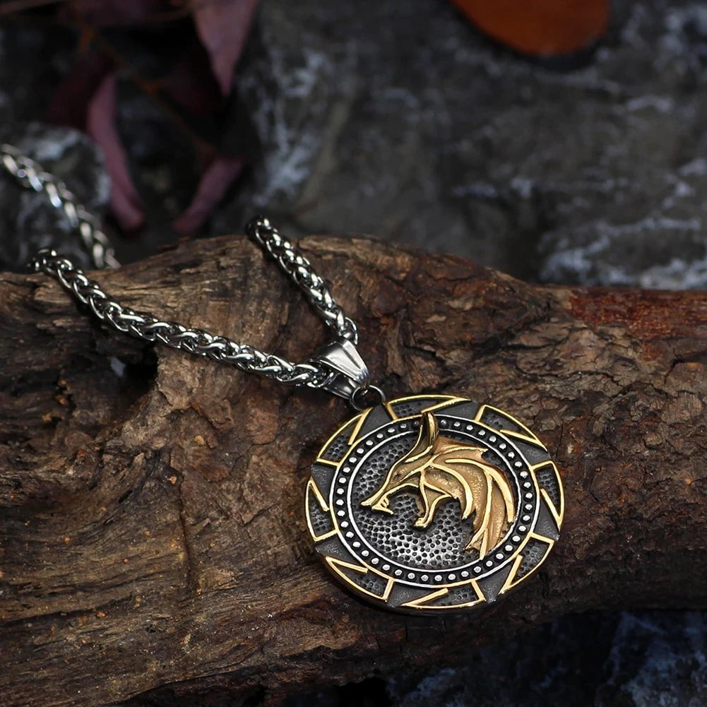 Vikings Wolf and Kolovrat Stainless Steel Necklace