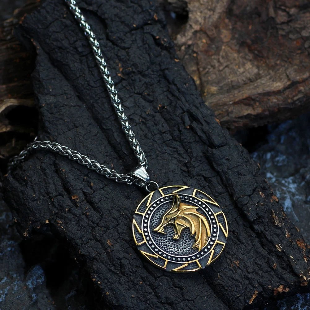 Vikings Wolf and Kolovrat Stainless Steel Necklace