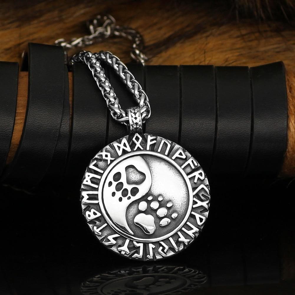 Vikings Runes Bear Paw Stainless Steel Necklace