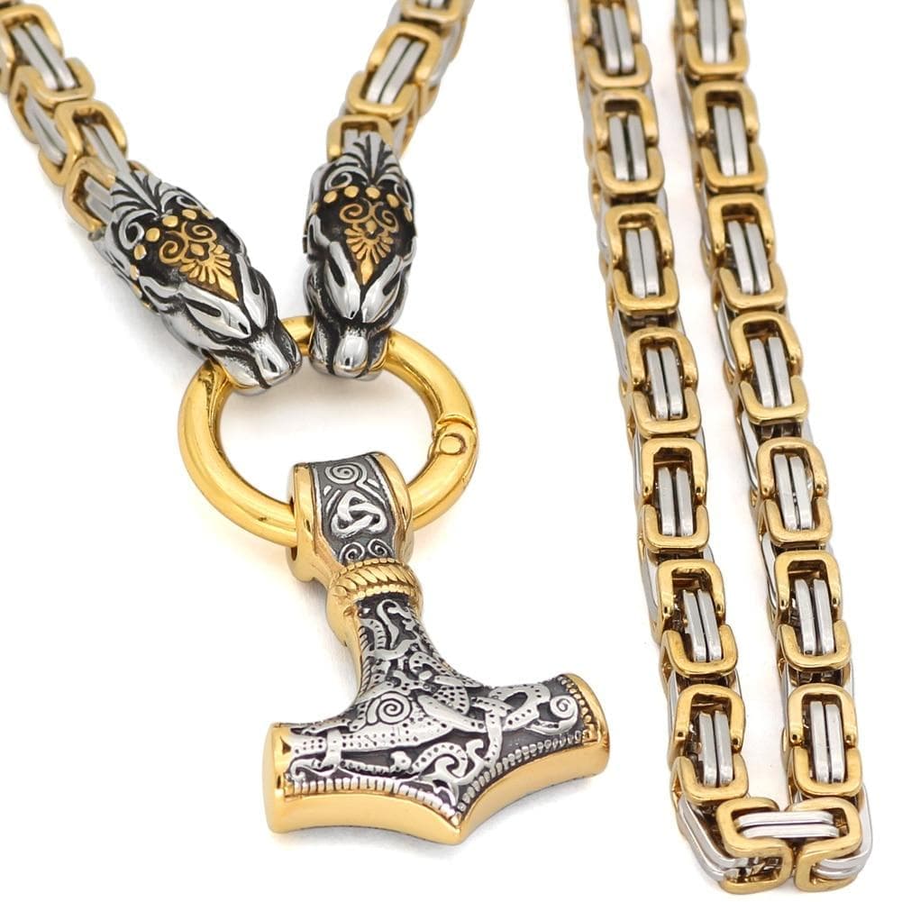 Vikings Snake Mjolnir Stainless Steel King Chain Necklace