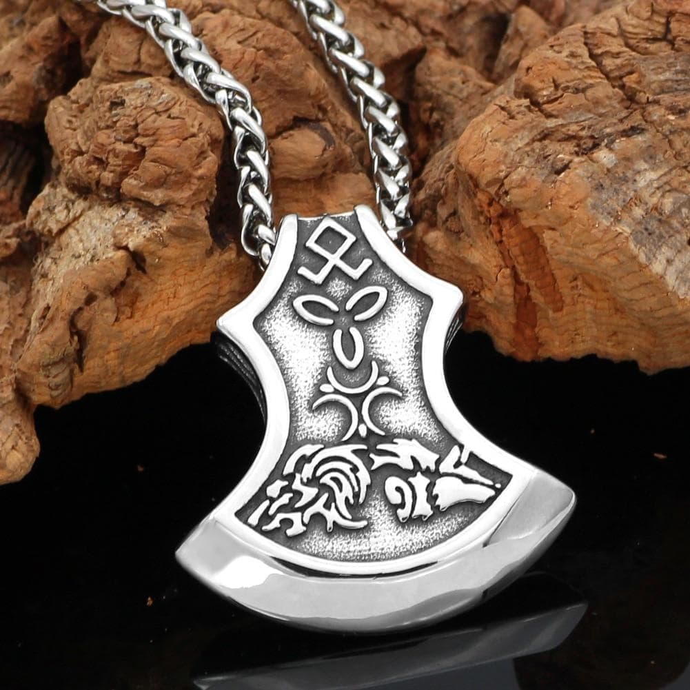 Viking Wolf Fenrir Norse Axe Pendant & Necklace