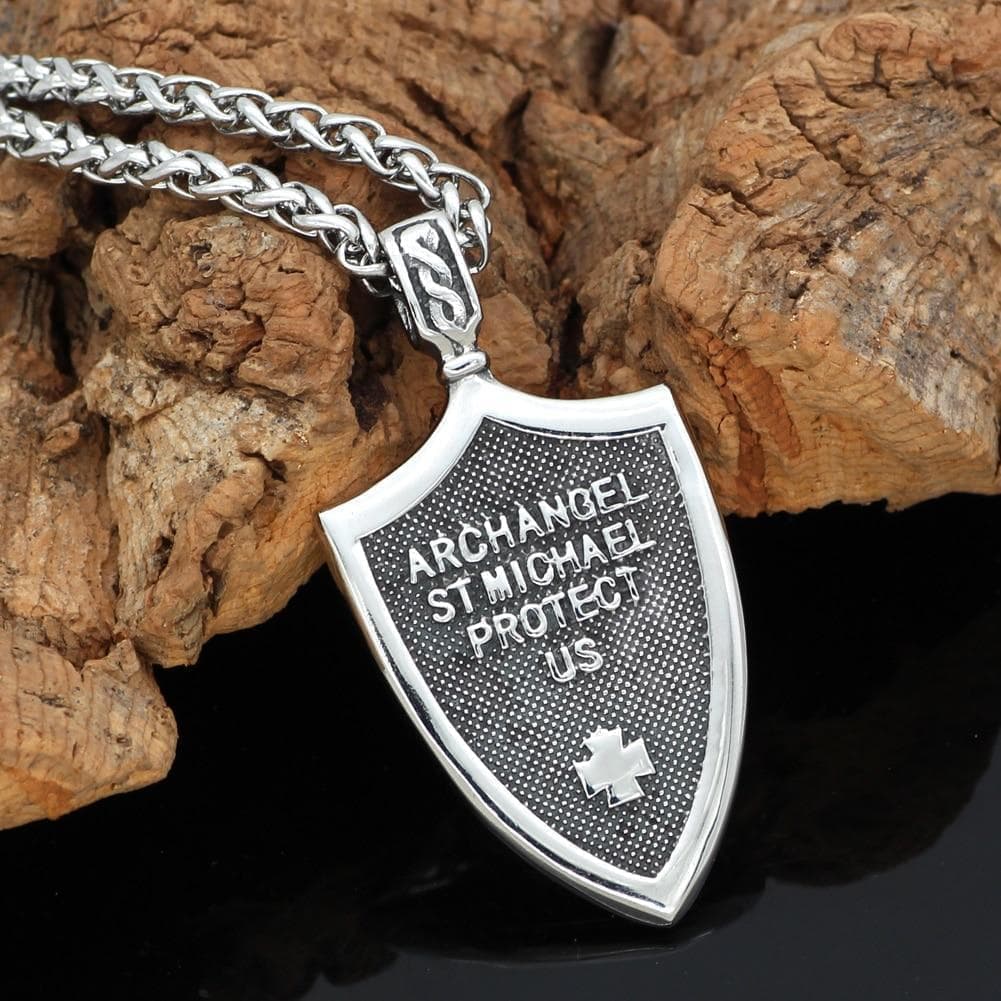 Ancient Greek St. Michael Sword Shield Stainless Steel Necklace