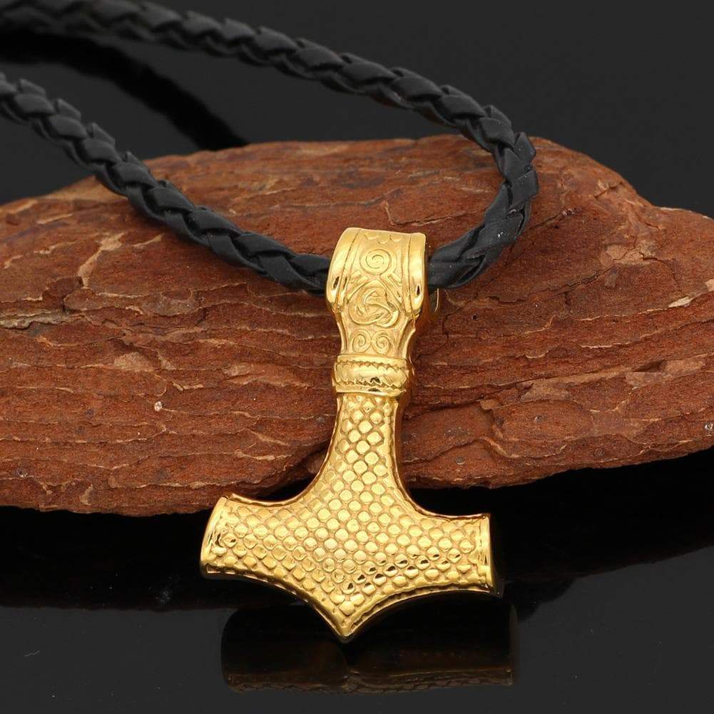 Vikings Golden Mjolnir Stainless Steel Necklace