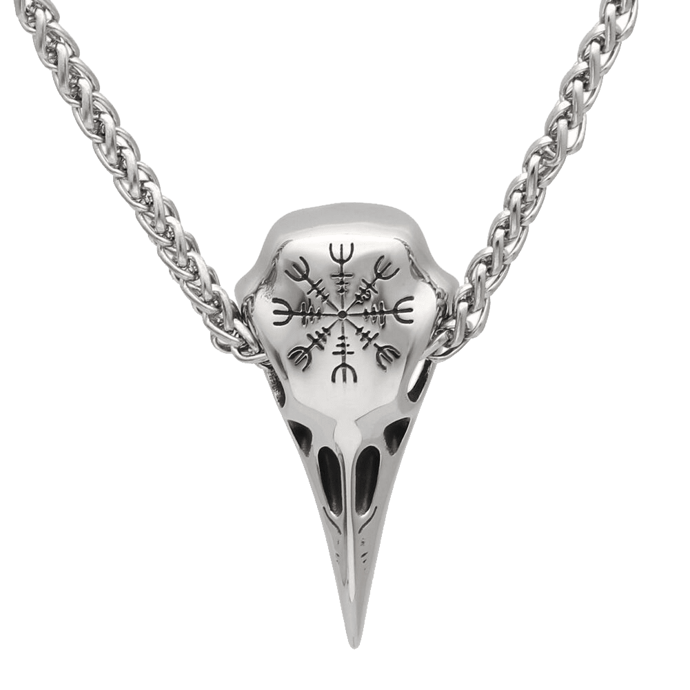 Vikings Helm of Awe Raven Skull Stainless Steel Necklace