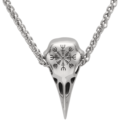 Vikings Helm of Awe Raven Skull Stainless Steel Necklace