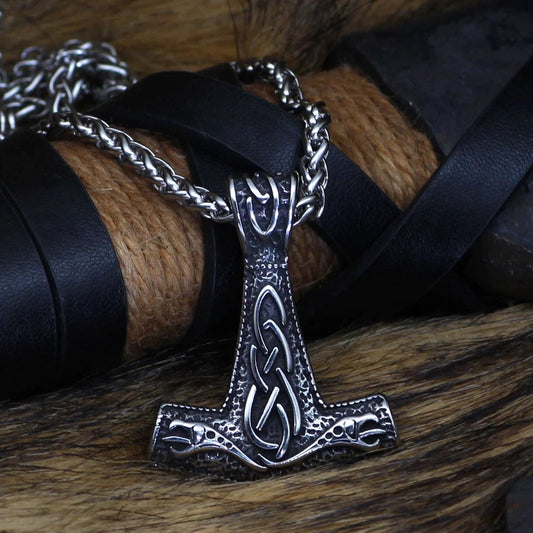 Vikings Mjolnir Dragon Stainless Steel Necklace