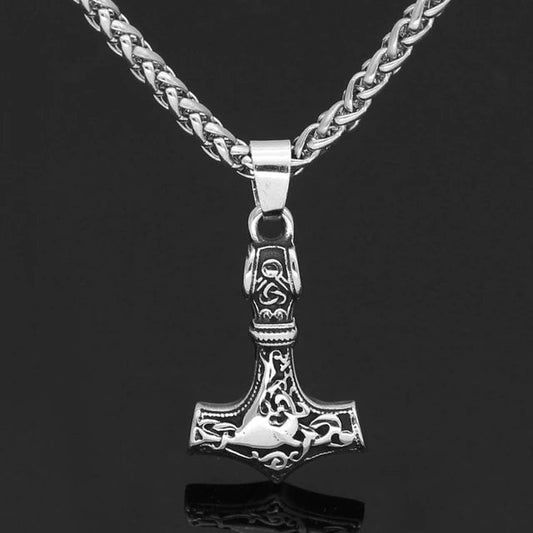 Vikings Mjolnir Ignuz Rune Stainless Steel Necklace