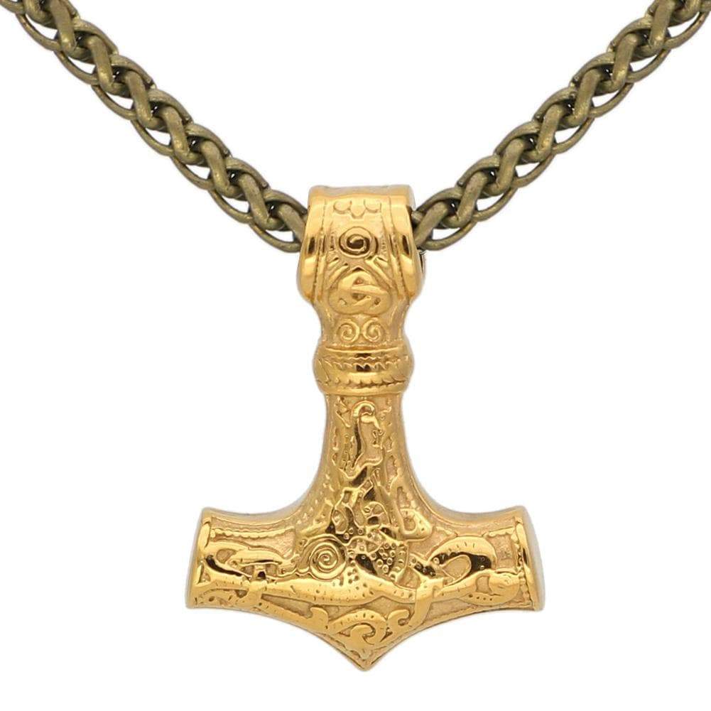 Vikings Golden Mjolnir Stainless Steel Necklace
