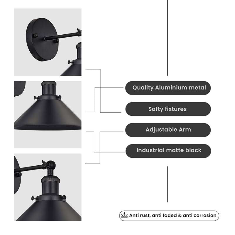 Black Cone Shade  Wall Lights Adjustable Arm ~4717