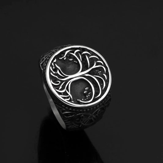 Vikings Yggdrasil and Wolf Paw Stainless Steel Ring