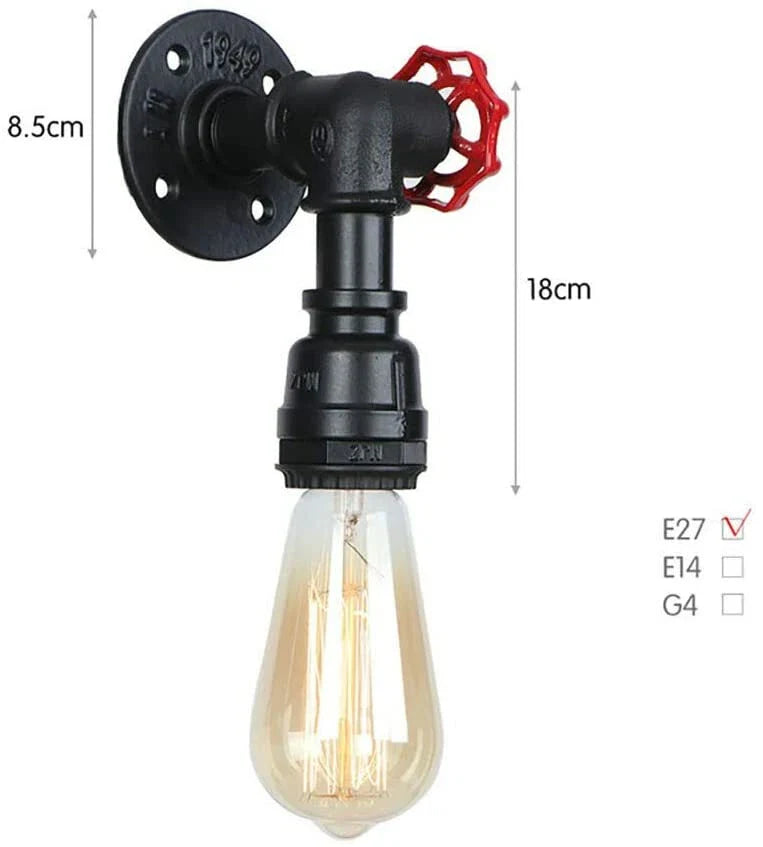 Vintage Black Metal Water Pipe Wall Sconce Light Holder with Wheel~2070